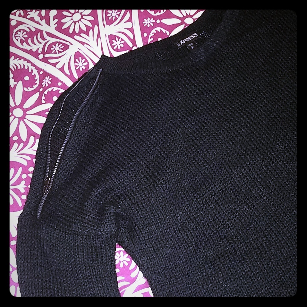 Express Black Sweater Zippered Shoulders